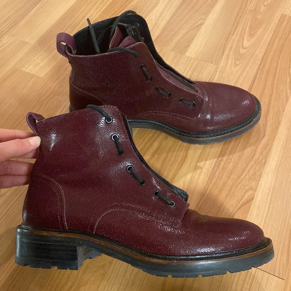 RAG & BONE Cannon Zip-up Leather Combat Boots In Merlot, size 9 (39)